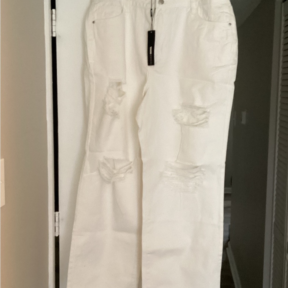 Fashion Nova White Denim Wide-Leg Jeans New With Tag Size 16